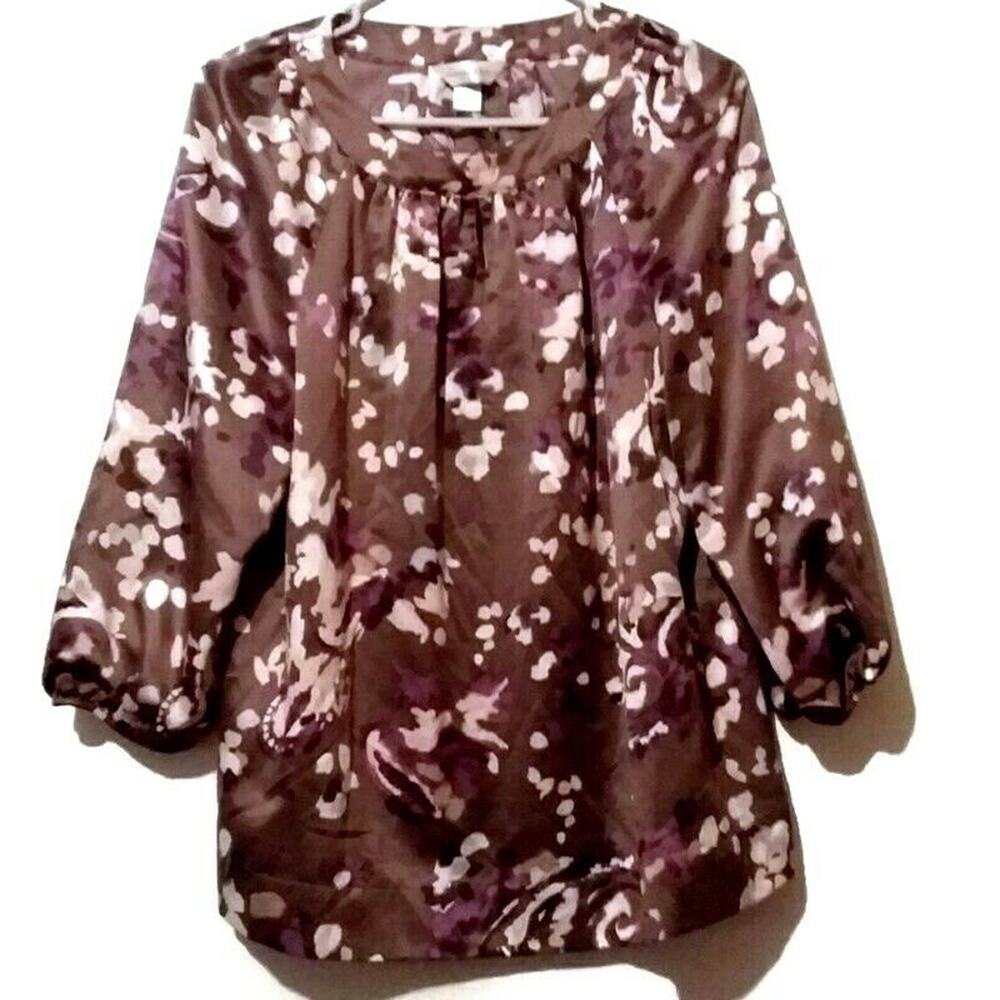 Christopher & Banks Silky Womens‎ Top Size Medium Purple Floral Watercolor